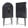 Modern Decorative Cabinet with Curved Top and Geometric Pattern Sturdy Metal Legs with Gold Details