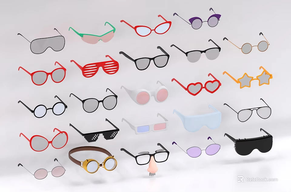 Colorful Stylish Eyewear Collection Featuring Various Shapes And Trendy Designs 3d model 