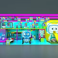 Colorful Children's Play Area With Cartoon Robots Slide And Bright Decorations