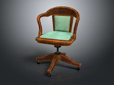 Wooden Frame Office Chair With Armrests Light Green Padded Seat And Backrest Star Shaped Base 3d model