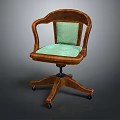 Wooden Frame Office Chair With Armrests Light Green Padded Seat And Backrest Star Shaped Base