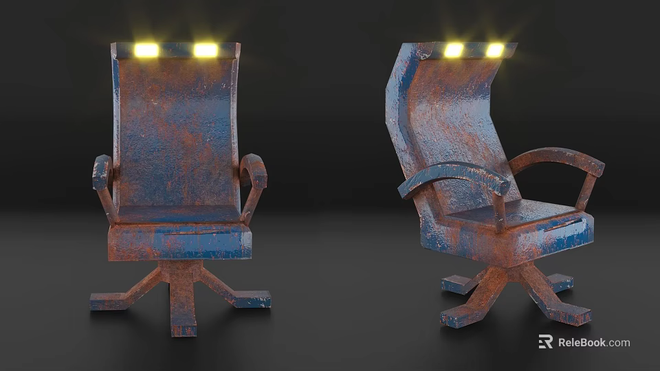 Rustic Blue Single Chair With Yellow Lights On Top Design 3d model 