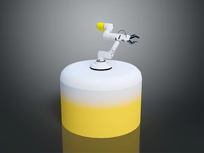 Robot Arm With Clamp End On White And Yellow Cylindrical Container With Yellow Top 3d model