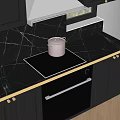 Elegant Modern Kitchen Interior With Black Cabinets Black Marble Countertop And Gold Handles