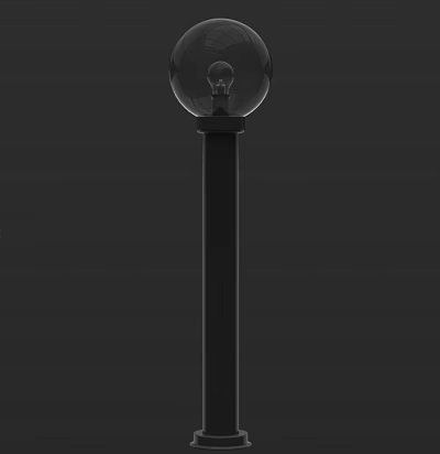 Modern Outdoor Light With Transparent Spherical Shade Black Pole And Exposed Bulb 3d model