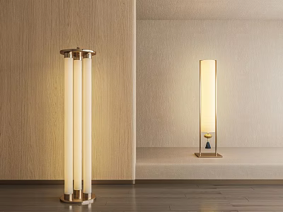 Modern Floor Lamp Designs With Cylindrical Tubes And Vertical Light In Interior Space 3d model