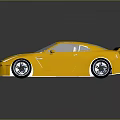 Golden Sports Car 3D Model With Shiny Exterior Black Spoiler And Blue Wheels