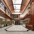 Traditional Chinese Style Lobby With Wooden Ceiling Glass Doors And Marble Floor