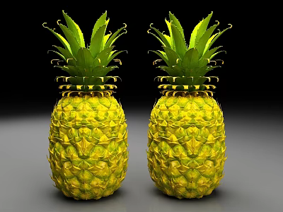 Fresh Ripe Pineapples With Green Leaves And Yellow Textured Skin 3d model