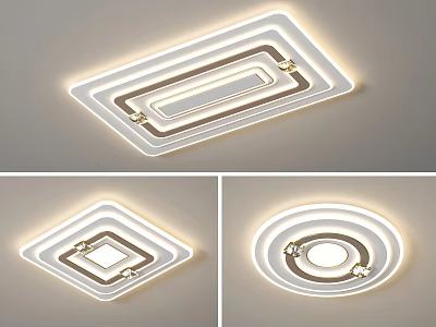 Modern Layered Ceiling Lights With Rectangular Square Round Shapes And LED Lighting 3d model