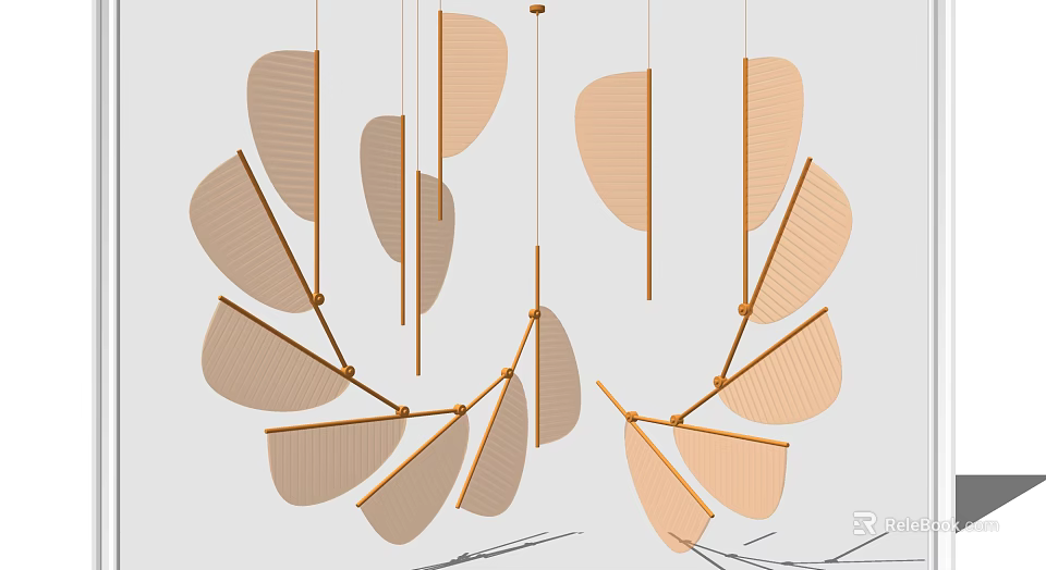 Modern Leaf Shaped Chandelier With Hanging Wooden Elements For Home Interior Design 3d model 