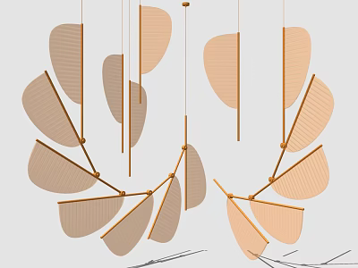 Modern Leaf Shaped Chandelier With Hanging Wooden Elements For Home Interior Design 3d model