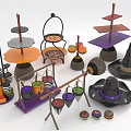 Creative Colorful Decorative Ornament Set With Multi tiered Stands Conical Shapes And Hat Designs