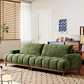 Cozy Green Velvet Two-Seater Sofa With Wooden Legs Blinds And Wall Art In Living Room