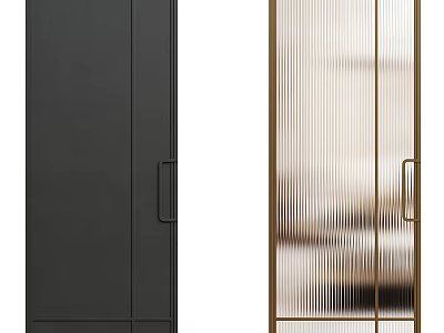 Modern Black And Gold Frame Sliding Doors With Vertical Glass Stripes For Interior 3d model