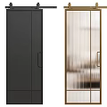Modern Black And Gold Frame Sliding Doors With Vertical Glass Stripes For Interior