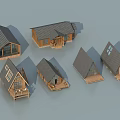 Various Wooden House Models With Gabled Roofs Porch And Large Windows
