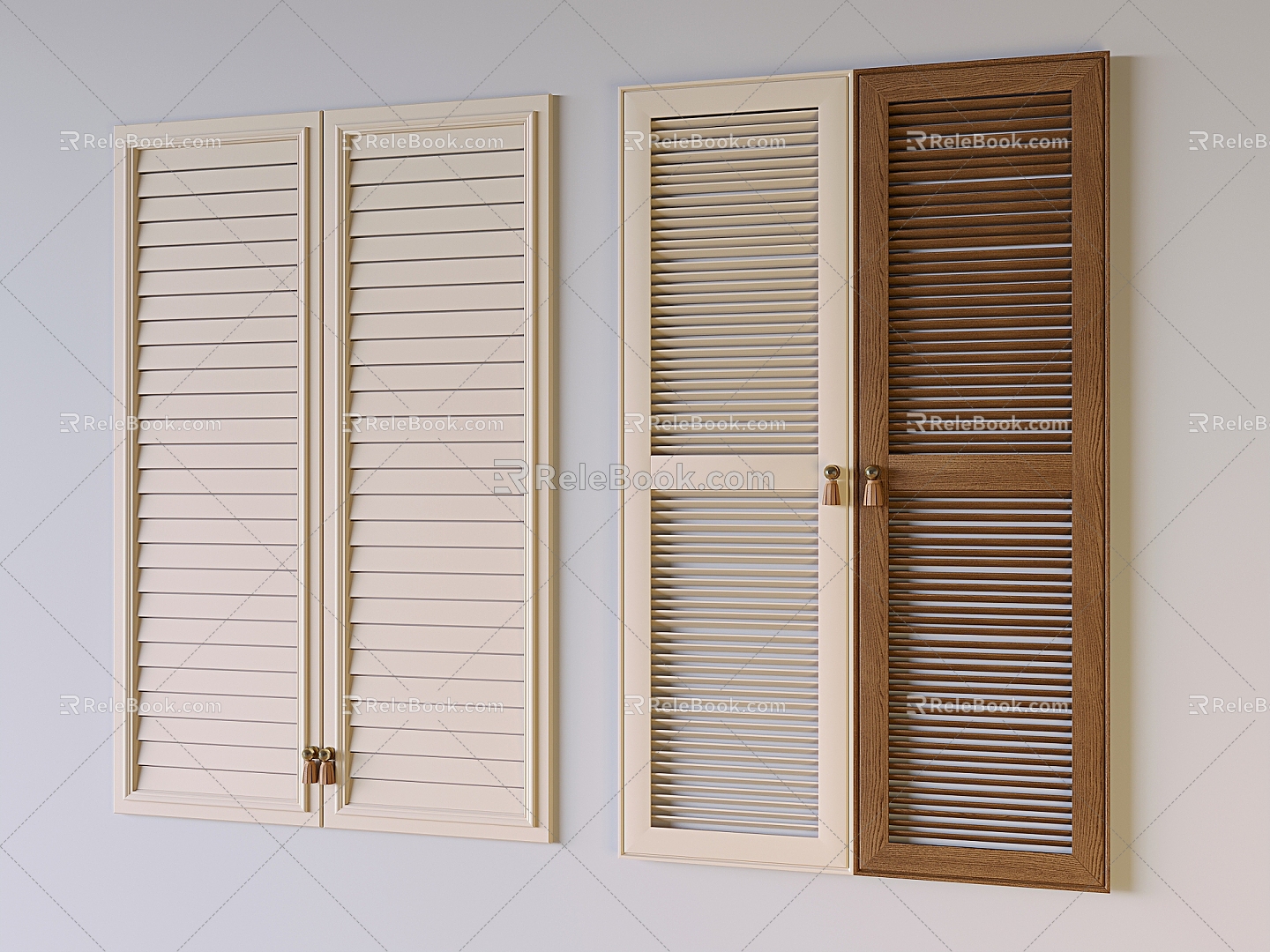 Middle antique louver cabinet door solid wood double-opening cabinet door panel louver split cabinet door panel 3d model