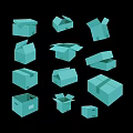 Multiple Blue Cardboard Boxes in Various Open and Closed States with Different Shapes 3d model
