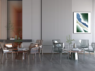 Contemporary Table Chair Set With Glass Top Transparent Chairs And Wall Painting 3d model