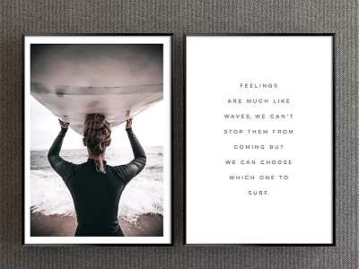 Figure Paintings of Woman With Surfboard by Seaside and Feelings Waves Quote 3d model