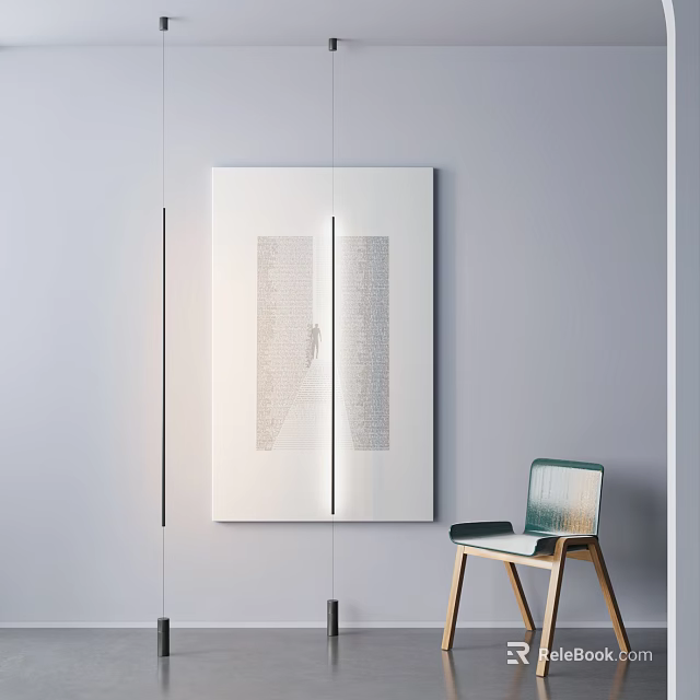 Modern Floor Lamp In Contemporary Room With White Cabinet And Wooden Chair 3d model 