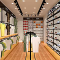 Fashion Clothing Store With White Green Yellow T Shirts And Shoes On Display Racks