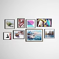 Creative Photo Wall With Various Frames Colorful And Black White Prints Mixed Sizes 3d model