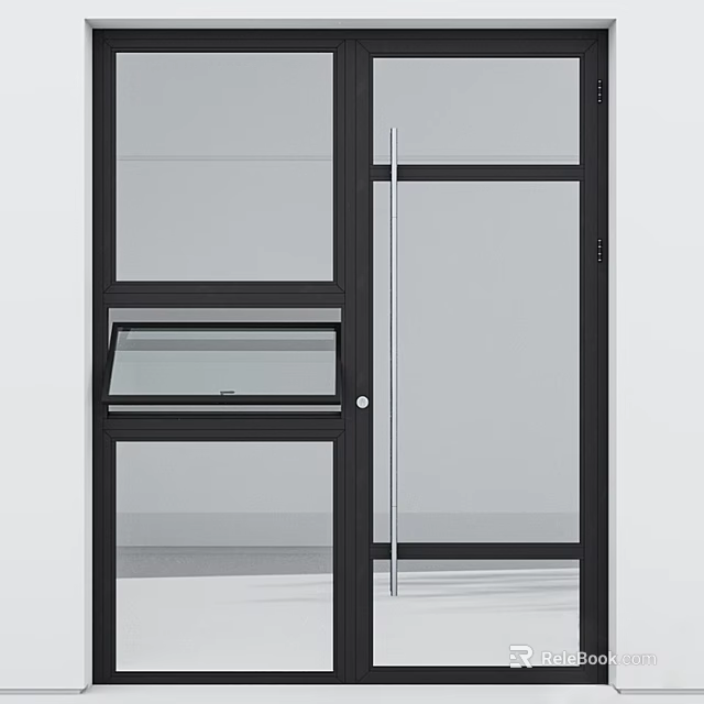 Stylish Modern Casement Window With Black Aluminum Frame Clear Glass And Safety Lock Design 3d model 
