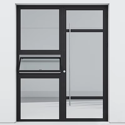 Stylish Modern Casement Window With Black Aluminum Frame Clear Glass And Safety Lock Design 3d model