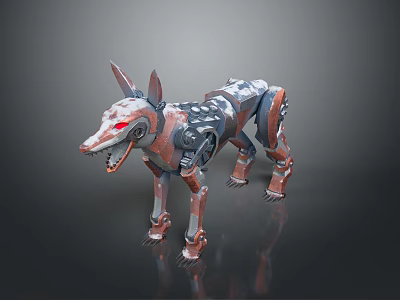 Futuristic Cybernetic Dog With Metallic Body And Red Glowing Eyes 3d model