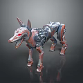 Futuristic Cybernetic Dog With Metallic Body And Red Glowing Eyes