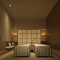 Relaxing SPA Sauna Interior With Massage Beds Decorative Painting And Soft Lighting
