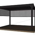 Modern Garden Pavilion With Black Frame Louvered Panels And Wooden Platform