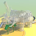 Geometric Elephant Shaped Play Equipment With Palm Tree Decoration And Ground Circular Patterns