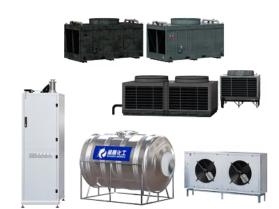 Industrial Equipment Including Cooling Towers Storage Tank Control Cabinet And Ventilation Units 3d model