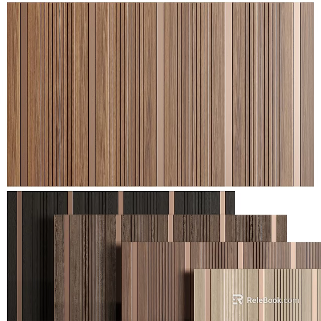 Modern Wooden Striped Wall Decor With Textured Panels And Natural Tones 3d model 
