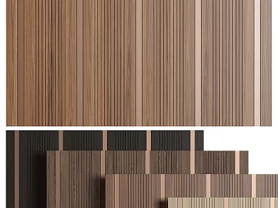Modern Wooden Striped Wall Decor With Textured Panels And Natural Tones 3d model
