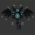 Futuristic Mechanical Creature Character With Detailed Winged Structure And Blue Glowing Core