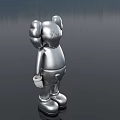 Metallic Silver Three Headed Doll Standing Against Mountain Landscape With Reflective Surface 3d model