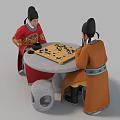 Two Men In Traditional Chinese Clothing Playing Go Game At Stone Table