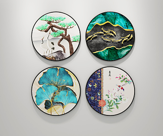 New Chinese Round Frame Painting Decorative Painting 3d model