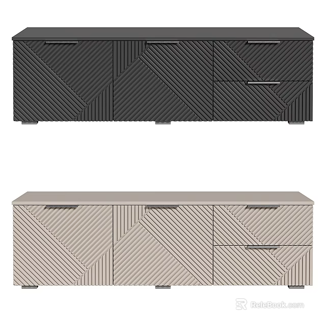 Black and Beige TV Stand With Geometric Patterns And Modern Design 3d model 