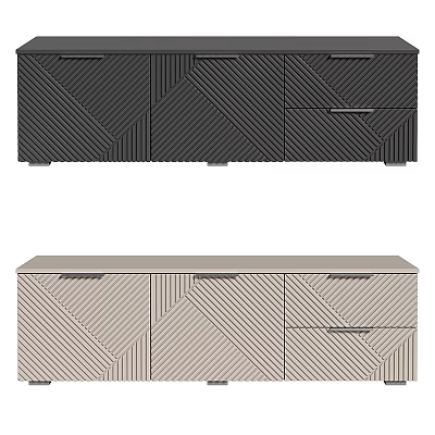 Black and Beige TV Stand With Geometric Patterns And Modern Design 3d model