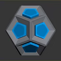 Futuristic Polyhedral Weapon Featuring Blue Glowing Hexagons Gray Frame And Reflective Surface