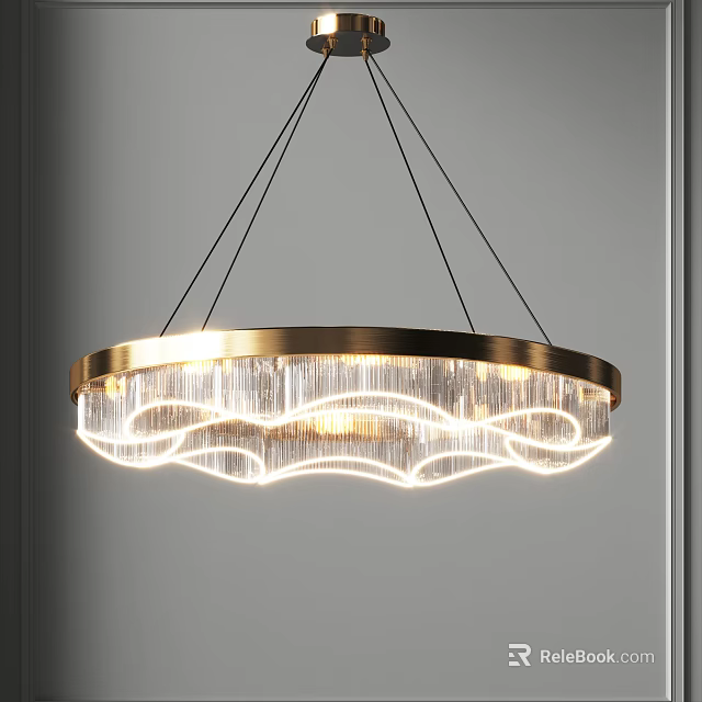 Modern Gold Rimmed Chandelier With Layered Crystal Shades And Soft Lighting Effect 3d model 