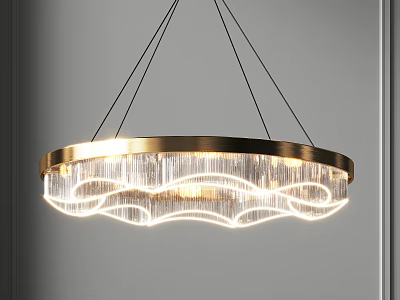 Modern Gold Rimmed Chandelier With Layered Crystal Shades And Soft Lighting Effect 3d model