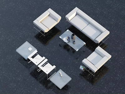 Modern White Sofa and Glass Coffee Table Set with Metal Frame Design 3d model