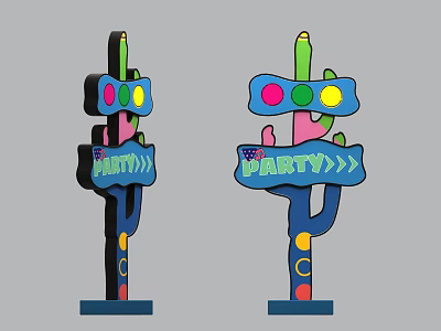 Colorful Decorative Party Signs With Vibrant Cactus Shaped Design And Party Text 3d model
