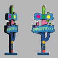 Colorful Decorative Party Signs With Vibrant Cactus Shaped Design And Party Text
